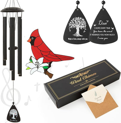 Memorial Wind Chimes for Loss of Loved One, Sympathy Wind Chimes for Outside with Cardinal Wind Spinner, Bereavement Condolence Remembrance Gift for Loss of Mom Mother Father Husband (Black)