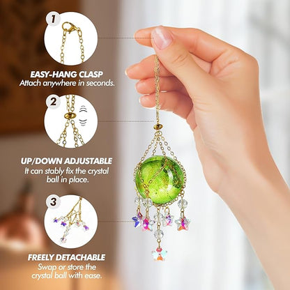 Crystal Suncatcher with 40mm Decorative Ball Window Hanging Ornament for Wall Meditation Space(Green)