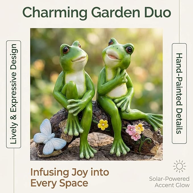 Couple Frogs Garden Statue - 9" Weatherproof Outdoor Yard Decor