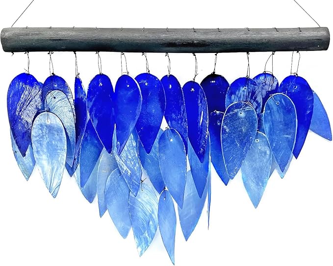 Bellaa Handmade Wind Chimes Outdoor, Capiz Seashell Glass, Gental Musical Windchime Outside Garden Decoration, Beach, Gifts for Mom 24490