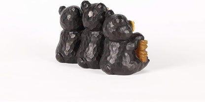 Bear Family Holding Welcome Sign Outdoor Garden Statue - 14.5" - Black