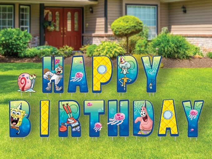 SpongeBob Happy Birthday Yard Signs with Metal Stakes, 16" Letters