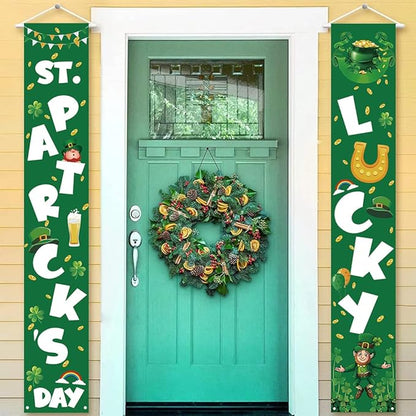 St Patricks Day Porch Decorations - Saint Shamrock Porch Sign Leprechaun Decor - Hanging Banners Decorations for Front Door Outside Yard Garden Party Supplies