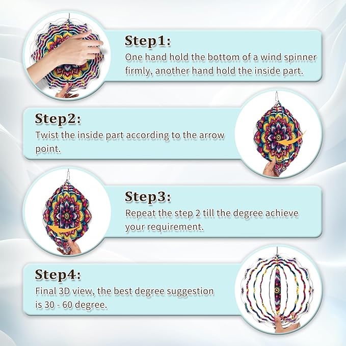 Wind Spinners Outdoor, Hanging Wind Spinner for Garden Decoration, 8 inch 3D Stainless Steel Metal Wind Sculpture for Indoor/Outdoor Decor, Mandala Lucky Star