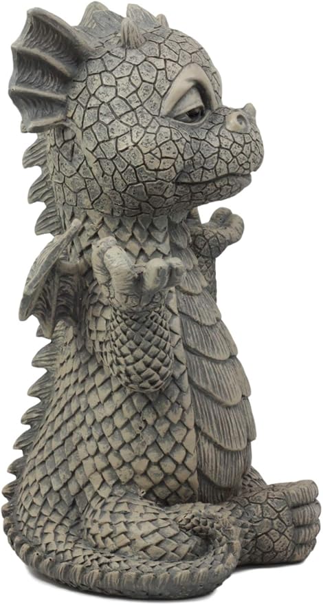 Ebros Whimsical Garden Dragon Meditation Sculpture 10" H Cute Baby Dragon Wyrmling Faux Stone Resin Finish Figurine (Receiving True Peace from The Universe)