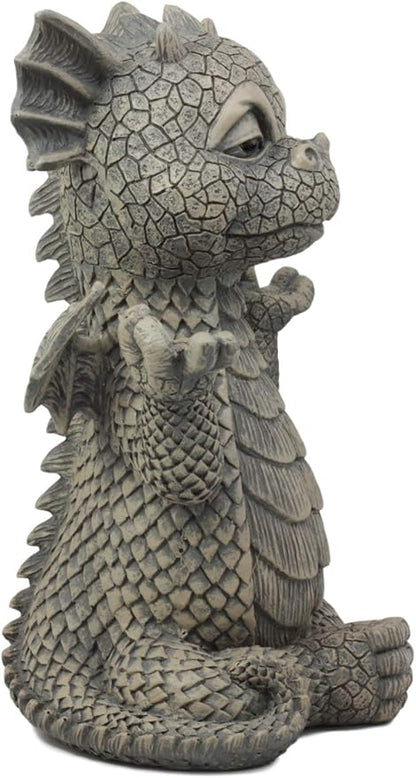 Ebros Whimsical Garden Dragon Meditation Sculpture 10" H Cute Baby Dragon Wyrmling Faux Stone Resin Finish Figurine (Receiving True Peace from The Universe)