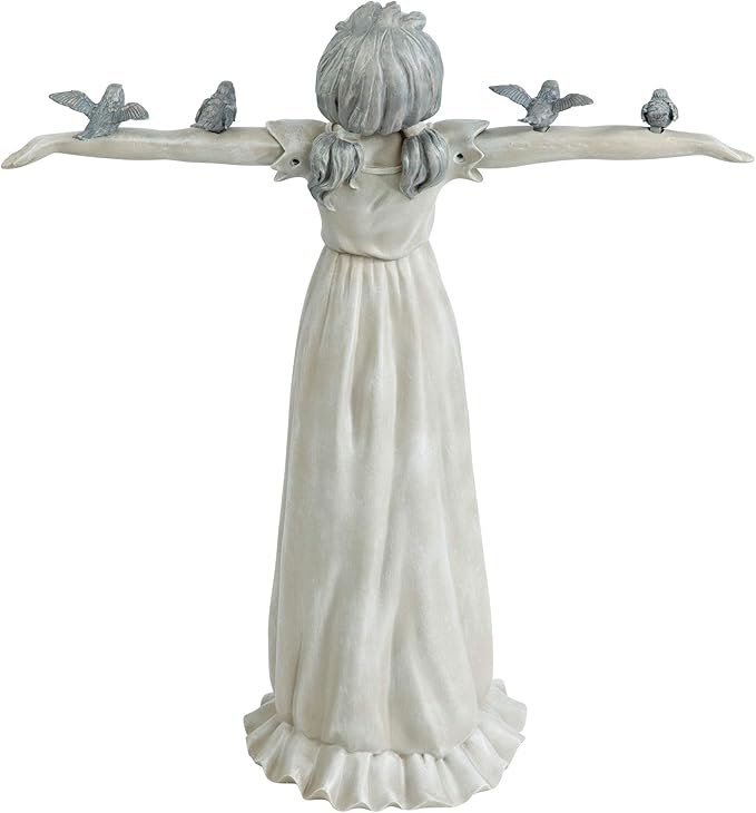 Design Toscano Basking in Glory Little Girl with Birds Outdoor Garden Statue, Large, 29 inches tall, Cast Stone Resin, Two Tone Stone Finish