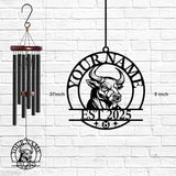 Personalized Customize Name 12 Zodiac Signs Wind Chime, Metal Iron 37 Inch Outdoor Memorial Gift for Garden Yard Patio Home Decor, Black (Taurus)