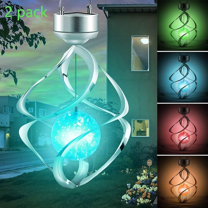 AMWGIMI Solar Lights Outdoor-Yard Decoration Wind Chimes Led Colour Changing Hanging Lights Garden, Yard, Home Decor Gifts for Women Mom Grandma -2 Pack