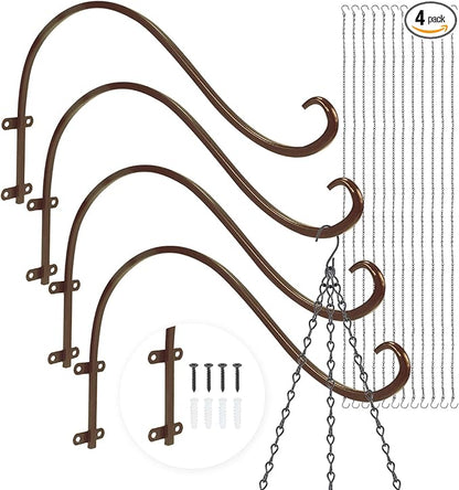 Plant Hangers Outdoor, 4 Pack 12 Inch Plant Hooks for Wall Metal Plants Hanging Bracket for Bird Feeder, Flower Baskets, Wind Chimes, Lanterns, Indoor Outdoor, Bronze