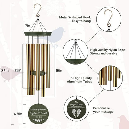 ASTARIN Custom Wind Chimes Memorial, Condolences Gift for Loss Husband Wife Son, Care Package for Grieving Friend, Garden Deep Tone Sympathy Wind Chimes(Produced in USA)