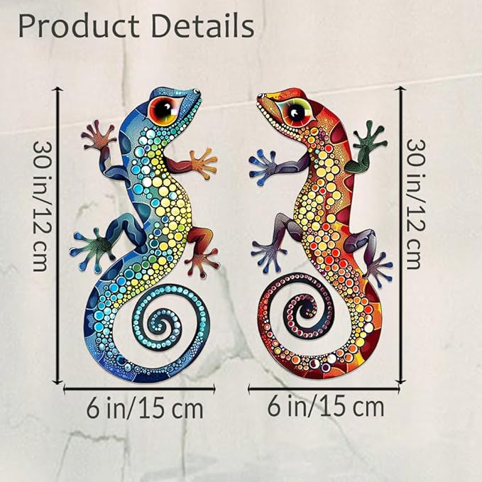 2Pcs Gecko Metal Sign Wall Art Indoor Outdoor Decor,Set of 2 Geckos Ornament Silhouette Bedroom Hanging Gifts for Birthday Housewarming,Lizard Decorate for Balcony Fence Garden Yard Patio Farmhouse