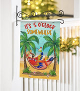 Welcome Summer Parrot Bird Decorative Garden Flag, It's 5 O'clock Somewhere Beach Coastal Tropical Palm Tree Yard Outside Decoration, Hawaii Nautical Outdoor Small Home Decor Double Sided 12x18