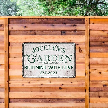 Custom Metal Signs with Name Made in USA Personalized Vintage Garden Sign Waterproof Vintage Decorative Metal Print for Wall Decor Customized Home Garden Ideas Gifts Artwork Prints for Yard Ourdoor