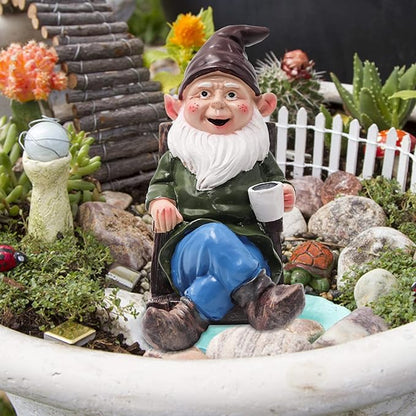 Tirifer Drinking Coffee Garden Gnome Statue Decoration, 7.3" Garden Figurine Ornament Sculpture for Outdoor Indoor Home Lawn Yard Balcony Porch Patio