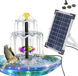 3-Tier Bird Bath Fountain Solar Powered LED Light Detachable Water Pump with 6W Solar Panel for Bird Bath, Courtyard, Outdoor, Garden Decoration