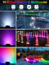 RGB Underwater Pond Lights, Super Bright 18 LED Submersible Fountain Lights Color Changing Spotlights, Bluetooth APP Control IP68 Waterproof for Fish Aquarium Tank Garden Yard Pool(Set of 2)