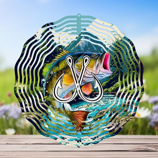 Hanging Fishing Wind Spinner for Outdoor Indoor Stainless Steel Wind Sculptures 10 Inch Cool Animal Go Fishing Metal Wind Spinner for Yard Garden Living Room Fishing Tackle Shop Great Gift for Friend