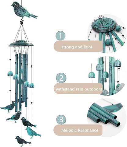 Askhald Bird Wind Chimes for Outside Windchimes Outdoors with 6 Wind Bells Hanging Decor for Patio Garden Porch Backyard Birthday Thanksgiving Christmas for Mom Grandma Nana