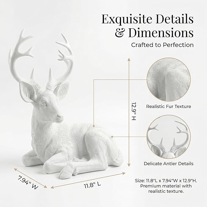 XTAPAN Buck Statue Figurines Deer Animal Sculpture Gift Home Decor,Office or Outdoor Garden Statue Woodland Decoration White