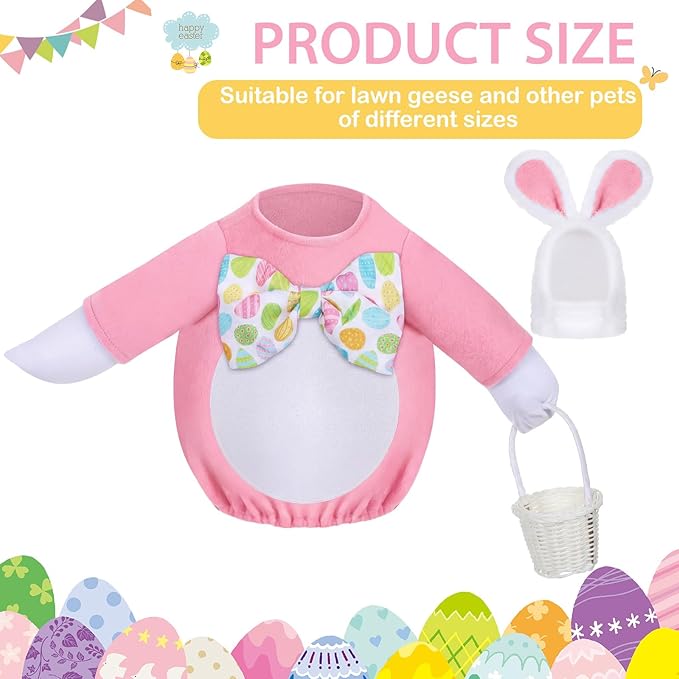 FuWeave Easter Bunny Goose Outfit Easter Egg Porch Goose Costume for Cement Plastic Geese Statue Spring Outdoor Garden Yard Patio Decoration(Light Pink,23 Inches,Cute Bunny)
