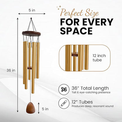Memorial Wind Chimes for Outside Clearence - Teardrop Pendant, Deep Toned Aluminum Tubes & Pine Wood, Sympathy Gift for Loss, Letter from Heaven & Keepsake Keychain, Garden Porch Decor - Gold