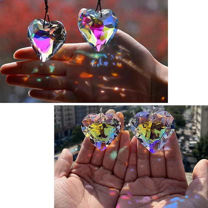 2PCS Simple Geometry Crystal Sun Catcher Prisms, stino Hanging Suncatchers with Glass Prism, Rainbow Maker for Windows, Balcony, Kitchen, Garden Decoration (1, Heart ABColor 2Pcs)