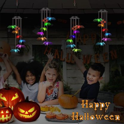 Bat Solar Lights Wind Chimes for Outside Garden Decoration, Color Changing Halloween Lights Wind Chimes with Pumpkin Bells, Bat Solar Chimes Outdoor Waterproof for Garden Patio Yard Porch Party Decor