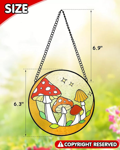 Tuitessine Mushroom Stained Glass Suncatcher, Hand-Painted Toadstools Window Hanging Decorative Glass Panel for Home & Garden, Boho Nature Gift for Women & Housewarmings