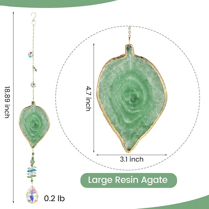 Hanging Crystal Suncatcher, Sun Catchers Indoor Window, Leaf-Shaped Crystal Hanging Ornament, Hanging Crystals for Decoration, Birthday Gift (Green)