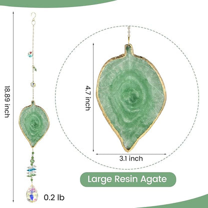 Hanging Crystal Suncatcher, Sun Catchers Indoor Window, Leaf-Shaped Crystal Hanging Ornament, Hanging Crystals for Decoration, Birthday Gift (Green)