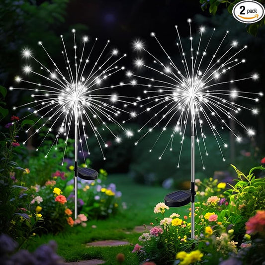 btfarm 2 Pack 120 LED Solar Garden Lights Outdoor, 8 Modes Firework Lights Solar Powered, Waterproof Twinkle Fairy Light Outside for Yard Patio Pathway Pool Christmas Party Decorative, Cool White