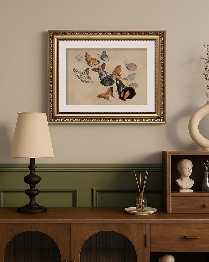 ARPEOTCY Vintage Gold Framed Wall Art, Classical Flying Butterflies Paintings, Aesthetic Canvas Prints Artwork with Frame, Victorian Wall Decor for Living Room Bathroom Bedroom 11x14 inch