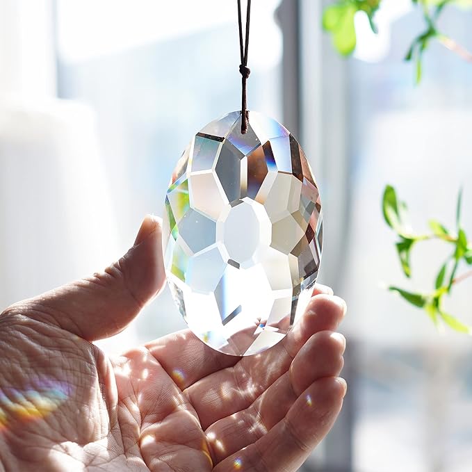 YU FENG 89mm/3.5in Crystal Prism Suncatcher for Windows,Rainbow Maker Hanging Crystals for Garden Home Outdoor Decoration (Clear)