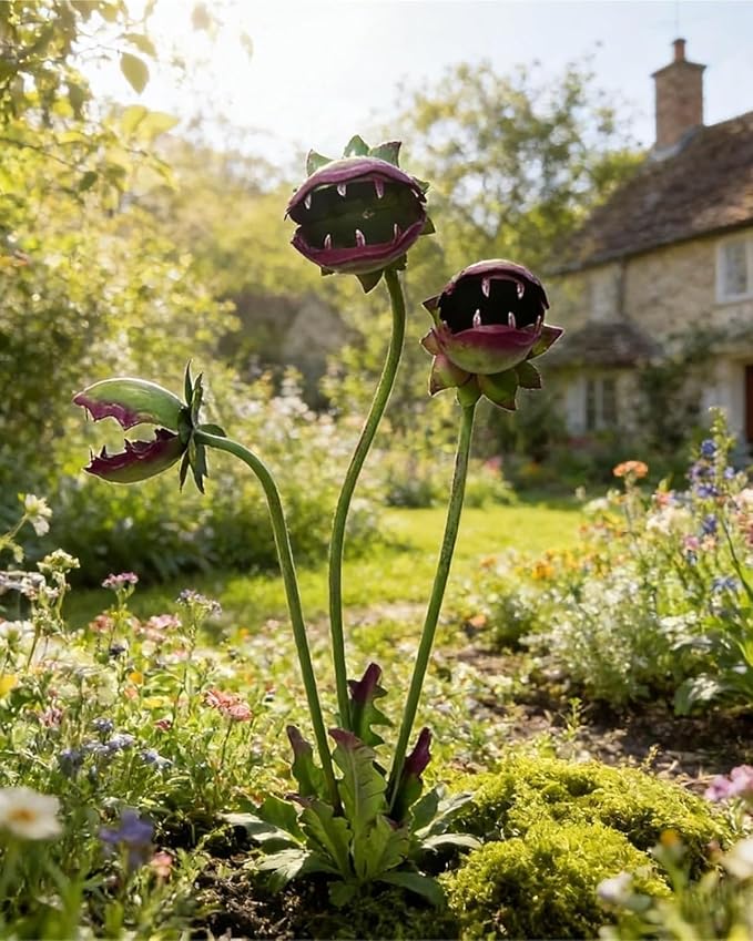 Metal Carnivorous Plant Garden Stake for Outdoor Decor, Funny Outdoor Yard Decor, Creepy Decorative Garden Sculpture Stake for Lawn, Unique Metal Art Ornament for Gift