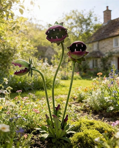 Metal Carnivorous Plant Garden Stake for Outdoor Decor, Funny Outdoor Yard Decor, Creepy Decorative Garden Sculpture Stake for Lawn, Unique Metal Art Ornament for Gift