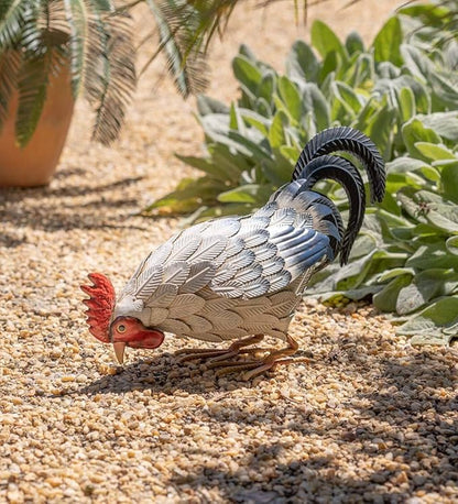 Wind & Weather Iron Hen Garden Statue 21" Wide by 13" High by 5.75" Deep Hen Statue for Garden, Patio, Porch, or Kitchen with Textured Feathers and Powder Coat Finish for Long-Lasting Color