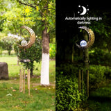 Asense Moon Wind Chimes with Crackle Glass Ball Solar Powered LED Lights, Outdoor Garden Decor, Lawn Yard Patio Decoration, Unique Hanging Decor Gifts