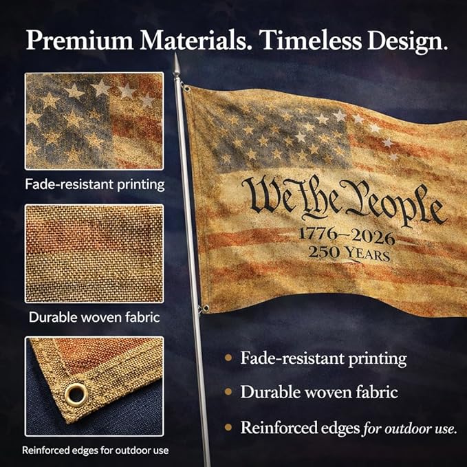 US 250 Flag – 250th Anniversary USA Double Sided 3-Ply Outdoor Flag, We The People 1776-2026 Patriotic Yard & House Banner for 4th of July (6, 2X3)