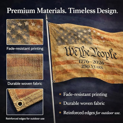 US 250 Flag – 250th Anniversary USA Double Sided 3-Ply Outdoor Flag, We The People 1776-2026 Patriotic Yard & House Banner for 4th of July (6, 2X3)