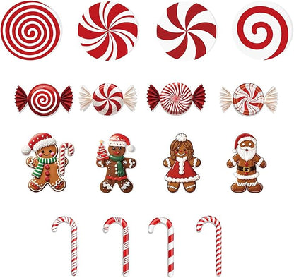 16ct Christmas Decorations Set Outdoor and Indoor Holiday Decor with Festive Candy Canes Gingerbread Ornaments 60 Meter Fishing Line and 28 Glass Fiber Stakes for Tree Yard