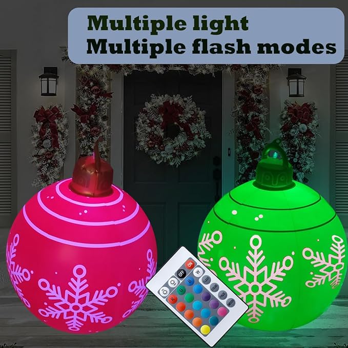 21 inch Inflatable Christmas Balls Ornaments, Christmas Decoration LED Lights with PVC, Giant Xmas Party Supplies, Garden Glow Up Balls with Remotes, Hanging Disco Balls Decor for Outdoor Blue