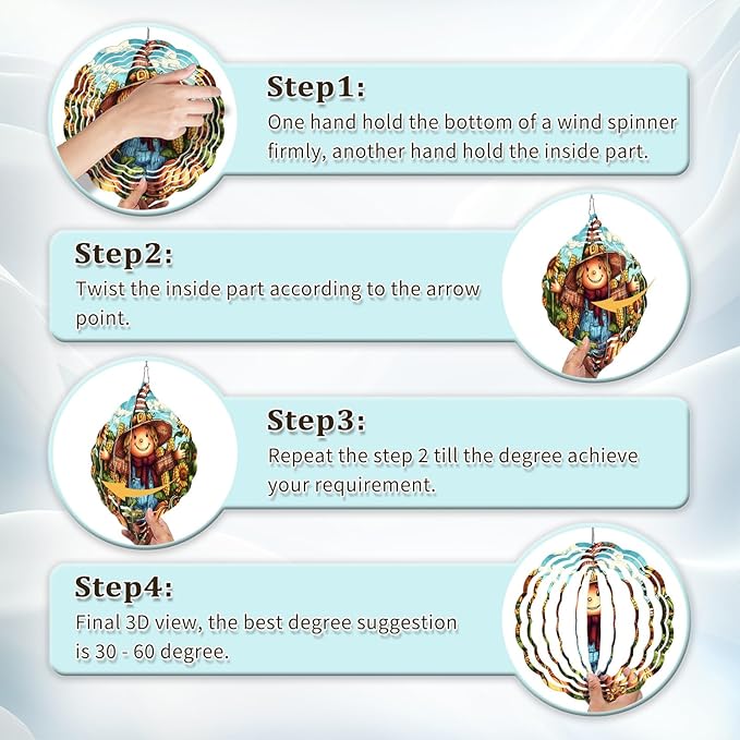 Pumpkin Scarecrow Wind Spinners Outdoor, Hanging Wind Spinner for Garden Decoration, 8 inch 3D Stainless Steel Metal Wind Sculpture for Indoor/Outdoor Decor