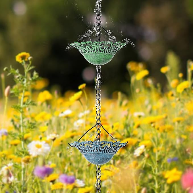 Tfro & Cile Rain Chain Gutter Downspout Colorful Catcher Outside Water Diverter Decorative Garden Rain Cups Chime Home Decor - 8 1/2 Ft Length