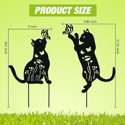 WONDER GARDEN Metal Cat Decor for Outside - 2 Pack Garden Stakes Decorative, Black Cat Silhouette Statues Lawn Ornaments Yard Art Patio Decor Women Men Mom Gifts