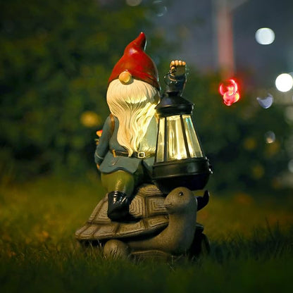 Panven Gnome and Turtle Garden Decor, Large Outdoor Garden Sculptures & Statues, Outside Patio Yard Lawn Decorations, Housewarming for Women, Mom, Grandma with Solar Lantern