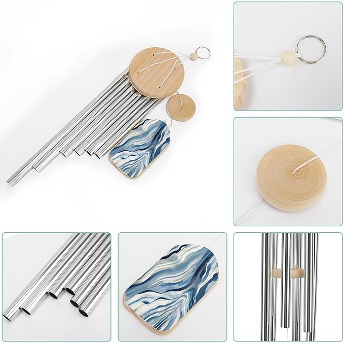 Wind Chimes for Outside,Marble Texture Printed Cute Aluminium Windchimes Outdoors,Soothing Melodic Memorial Wind Chime for House Porch Patio Garden Balcony Decor