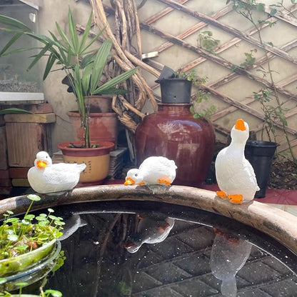 3PCS Garden Duck Statues Outdoor Decor, Garden Resin Duck Yard Decor Ornaments Goose Sculpture Statue for Pond, Fish Tank, Yard, Poolside Rockery Landscape Porch Decoration
