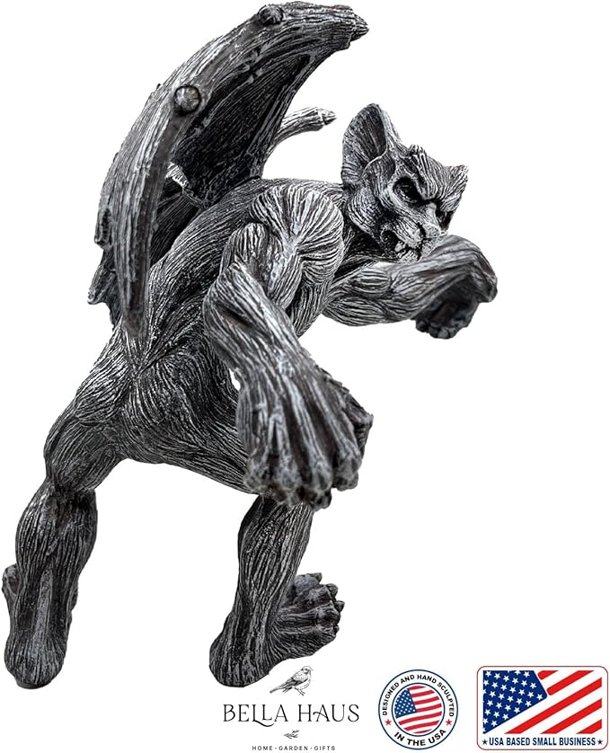 Dragon Winged Gargoyle Fence Hanger – Outdoor Wall Decor- Detailed Fence Topper Hanging Statue- Gothic Climbing Grotesque Dragon for Fence, Garden Patio, Porch (10" Gargoyle)