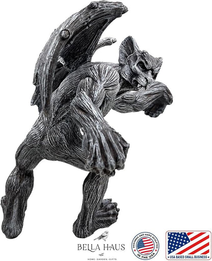 Dragon Winged Gargoyle Fence Hanger – Outdoor Wall Decor- Detailed Fence Topper Hanging Statue- Gothic Climbing Grotesque Dragon for Fence, Garden Patio, Porch (10" Gargoyle)